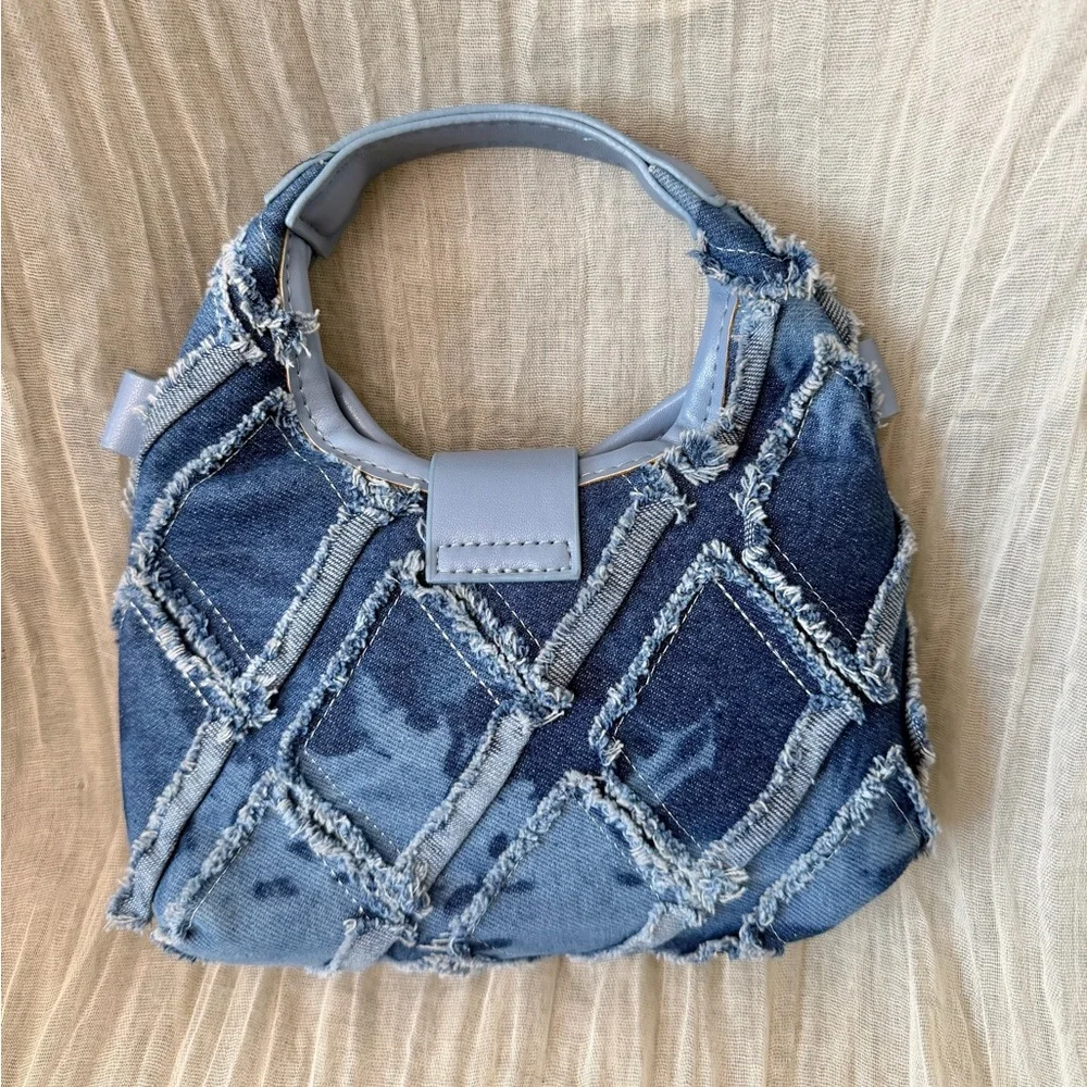 Y2K Accessories Bundle - Blue Denim Patchwork Mini Handbag & Bucket Hat - Picture 8 of 10